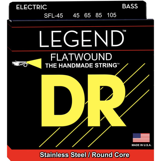 DR Strings SFL-45 LEGEND Polished Flatwound Stainless Steel Bass Strings, Med 45-105 Short Scale