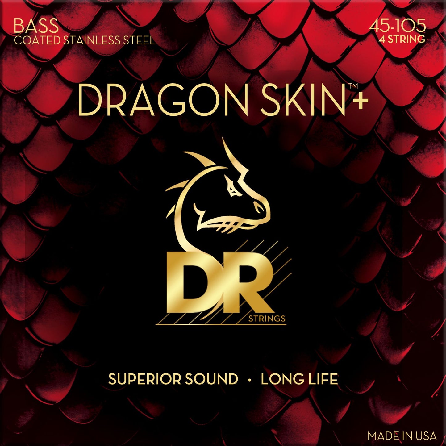 DR Strings DBS-45 DRAGON SKIN+ Coated Stainless Steel Bass Strings Medium 45-105