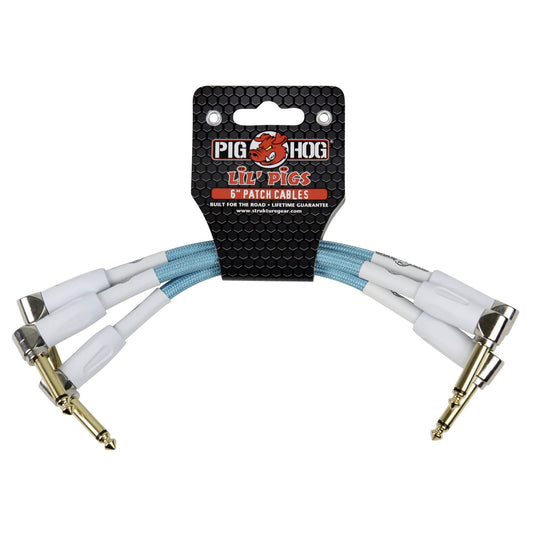 Pig Hog Lil Pigs Vintage Woven 6-Inch Patch Cables, Daphne Blue, 3-Pack