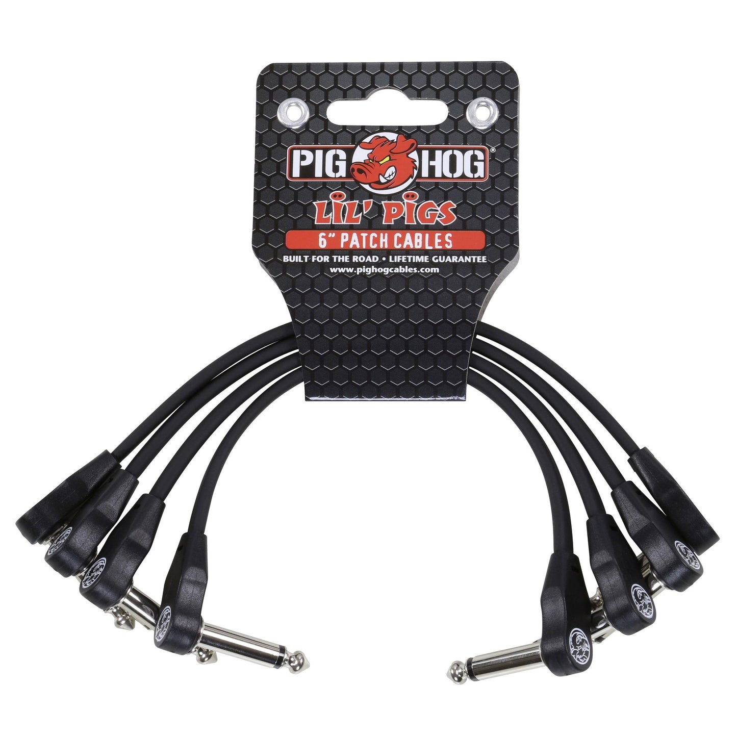 Pig Hog Lil Pigs Low Profile Flat 6-inch Patch Cables, Black, 4-Pack