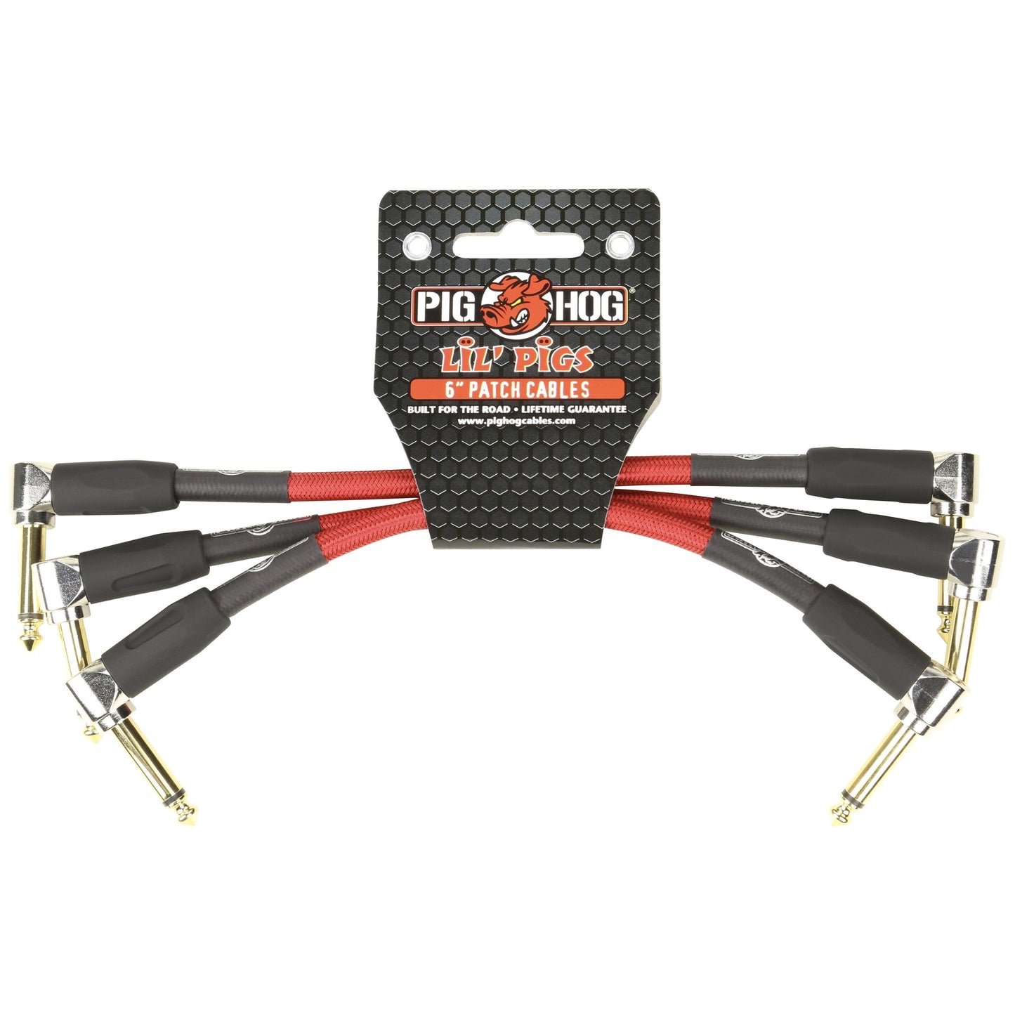 Pig Hog Lil Pigs Vintage Woven 6-Inch Patch Cables, Candy Apple Red, 3-Pack
