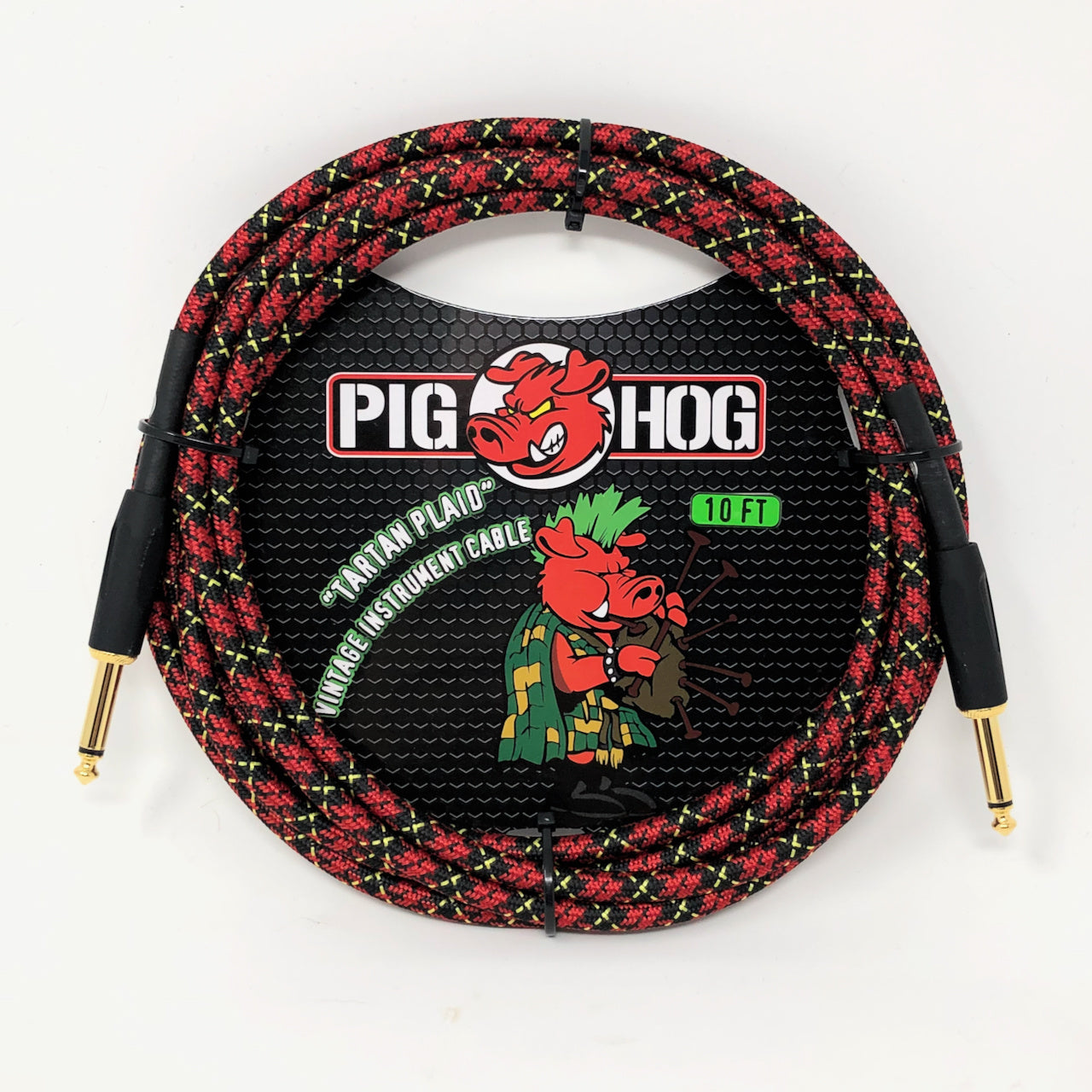 Pig Hog PCH10PL Vintage Woven Instrument Cable 10-ft Straight, Tartan Plaid