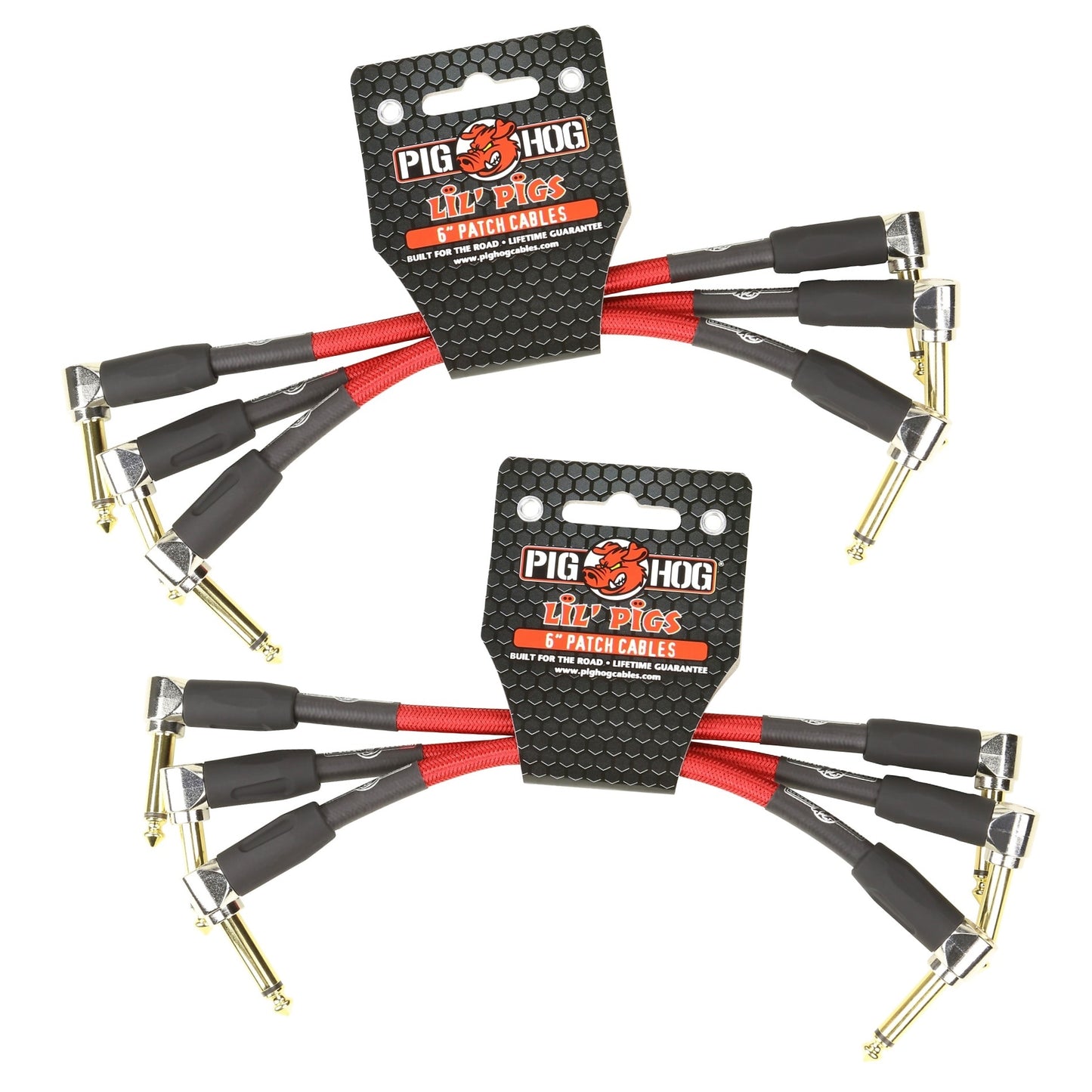 Pig Hog Lil Pigs Vintage Woven 6-Inch Patch Cables, Candy Apple Red, 6-Pack