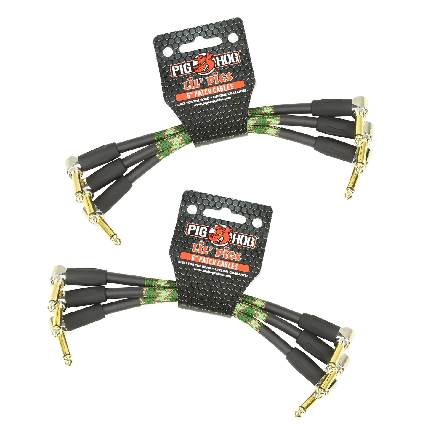 Pig Hog Lil Pigs Vintage Woven 6-Inch Patch Cables, Camouflage 6-Pack