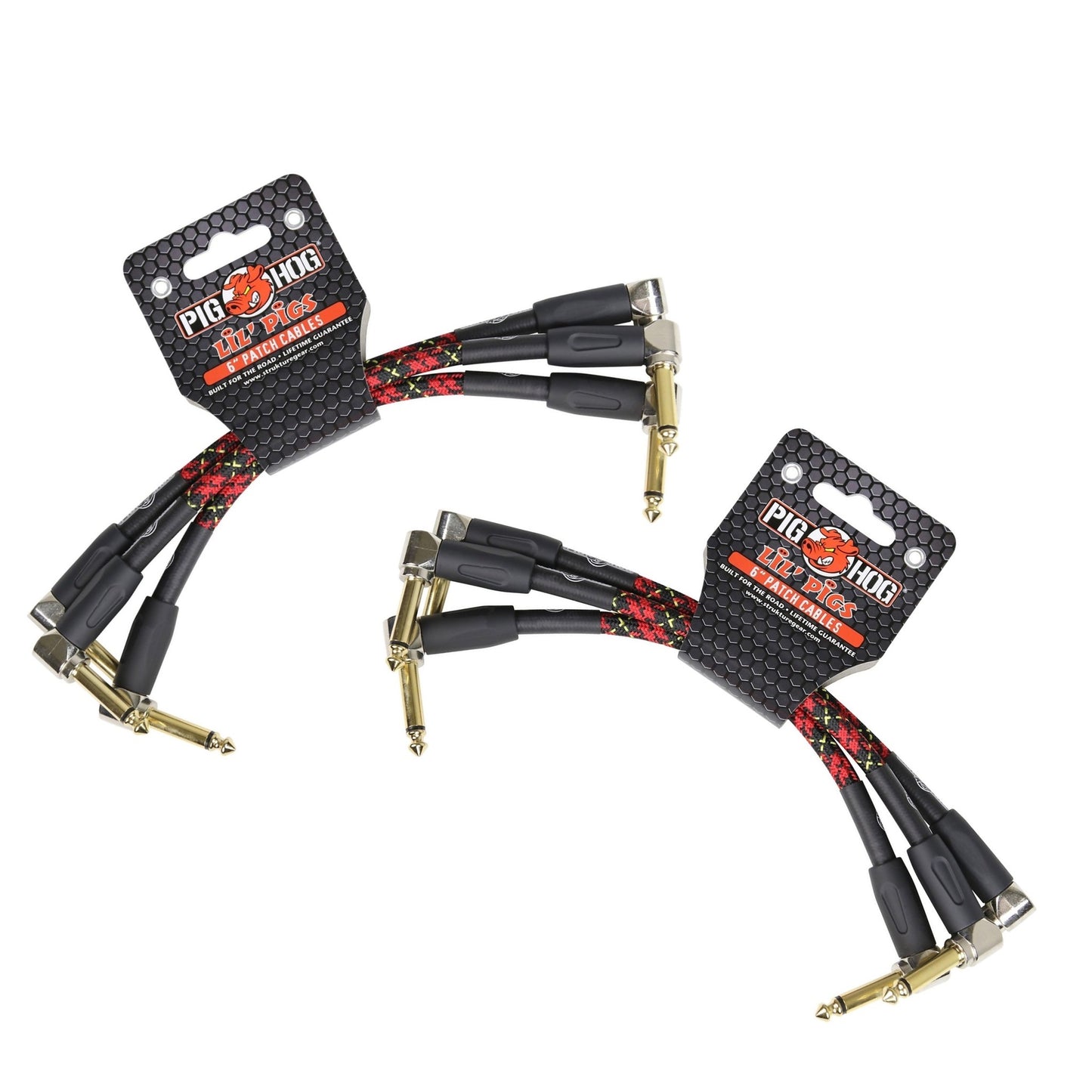 Pig Hog Lil Pigs Vintage Woven 6-Inch Patch Cables, Tartan Plaid, 6-Pack