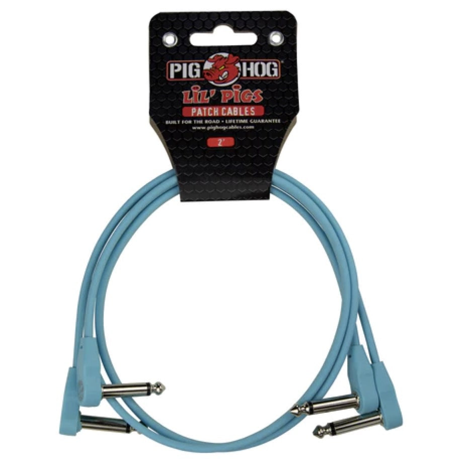 Pig Hog Lil Pigs Low Profile Flat 2-foot Patch Cables, Daphne Blue, 2-Pack