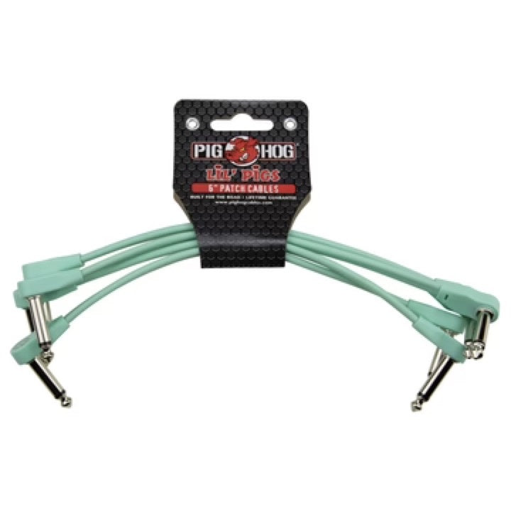 Pig Hog Lil Pigs Low Profile Flat 6-inch Patch Cables, Seafoam Green, 4-Pack