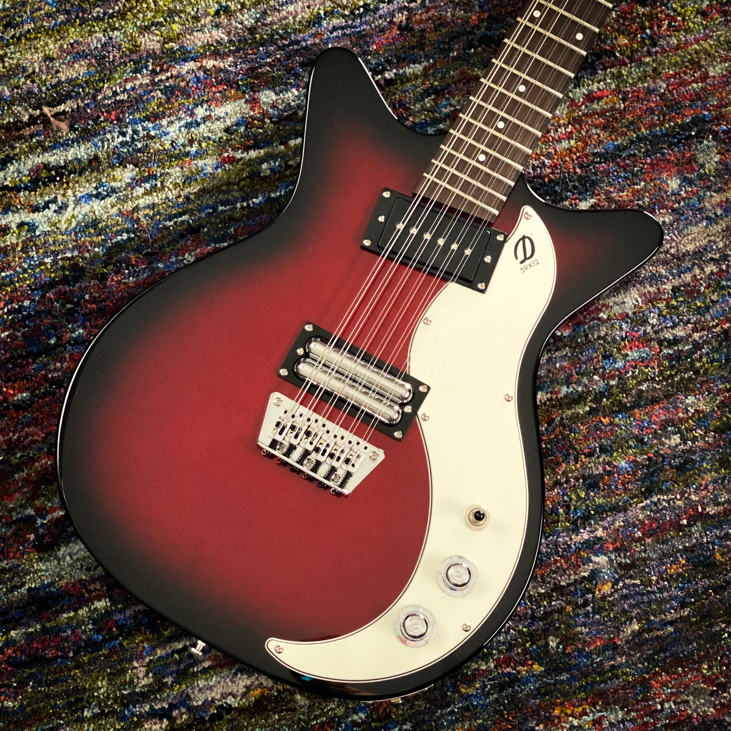 Danelectro 59X12, 12-String, Red Burst with White Pickguard