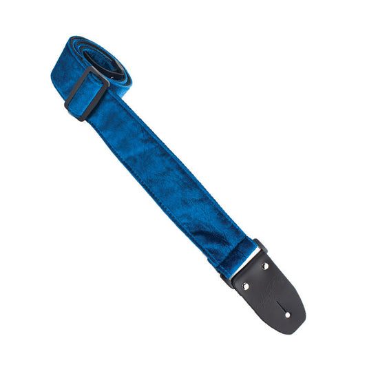 Henry Heller Crushed Blue Velvet Guitar Strap, 2" wide (HCV-BLU) - Regal! Made in USA