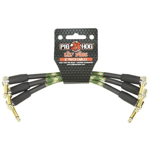 Pig Hog Lil Pigs Vintage Woven 6-Inch Patch Cables, Camouflage, 3-Pack
