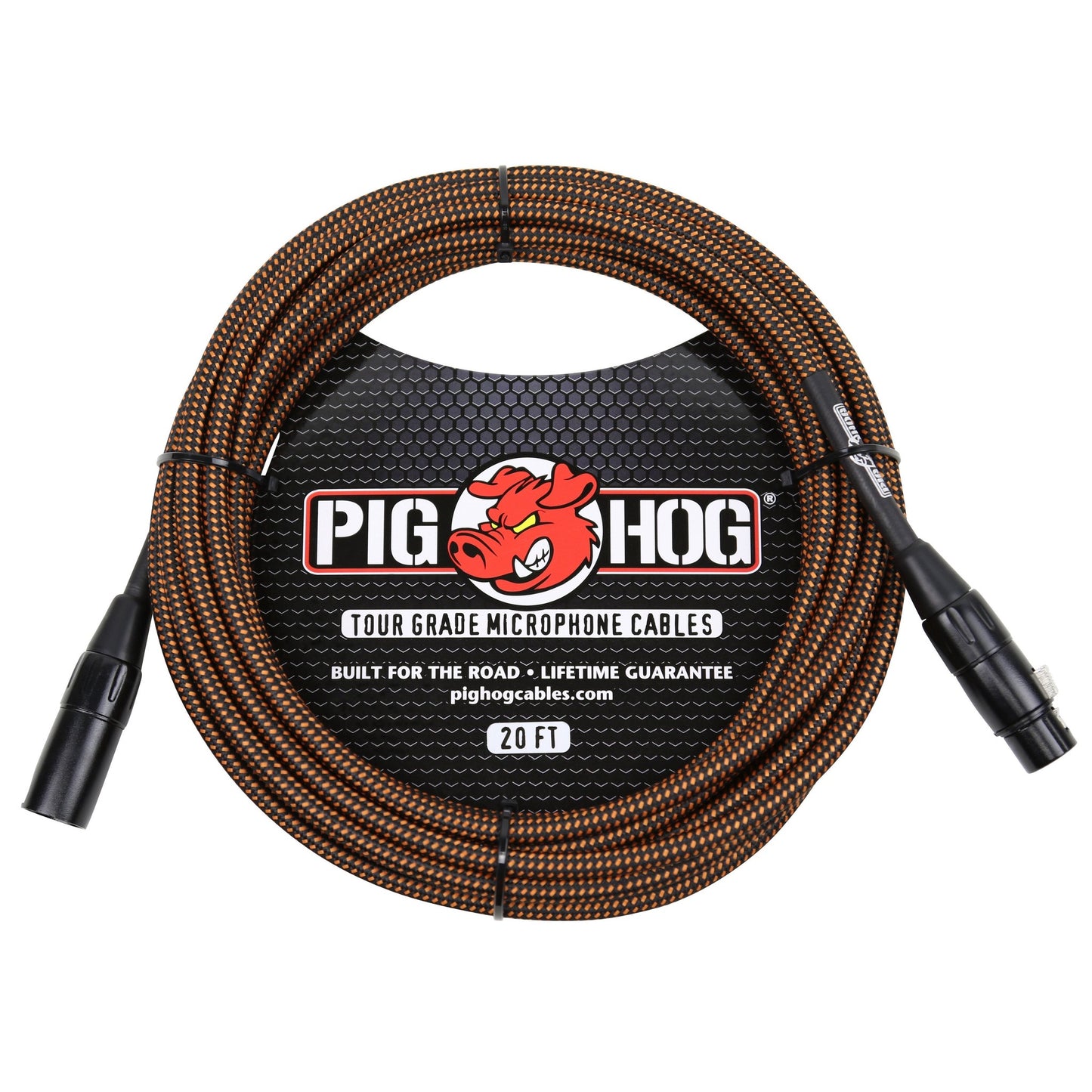 Pig Hog Black & Orange Tour Grade Woven Mic Cable, 20ft XLR (PHM20ORG)