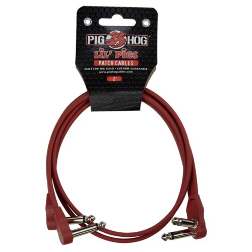 Pig Hog Lil Pigs Low Profile Flat 2-Foot Patch Cables, Candy Apple Red, 2-Pack