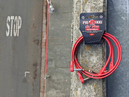 Pig Hog Lil Pigs Low Profile Flat 2-Foot Patch Cables, Candy Apple Red, 2-Pack