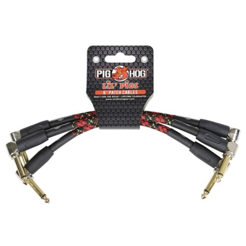 Pig Hog Lil Pigs Vintage Woven 6-Inch Patch Cables, Tartan Plaid, 3-Pack