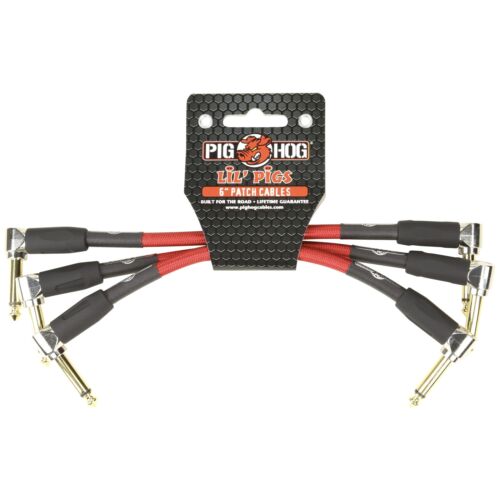 Pig Hog Lil Pigs Vintage Woven 6-Inch Patch Cables, Candy Apple Red, 3-Pack