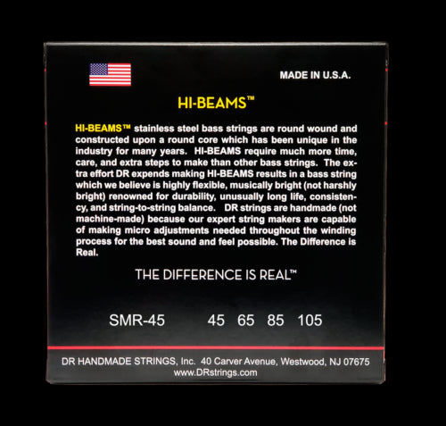 DR Strings SMR-45 HI-BEAMS Bright Stainless Steel/Round Core SHORT SCALE 45-105 Bass Strings, 4-String