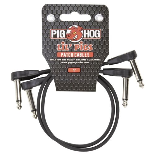 Pig Hog Lil Pigs Low Profile Flat 1-Foot Patch Cables, Black. 2-Pack