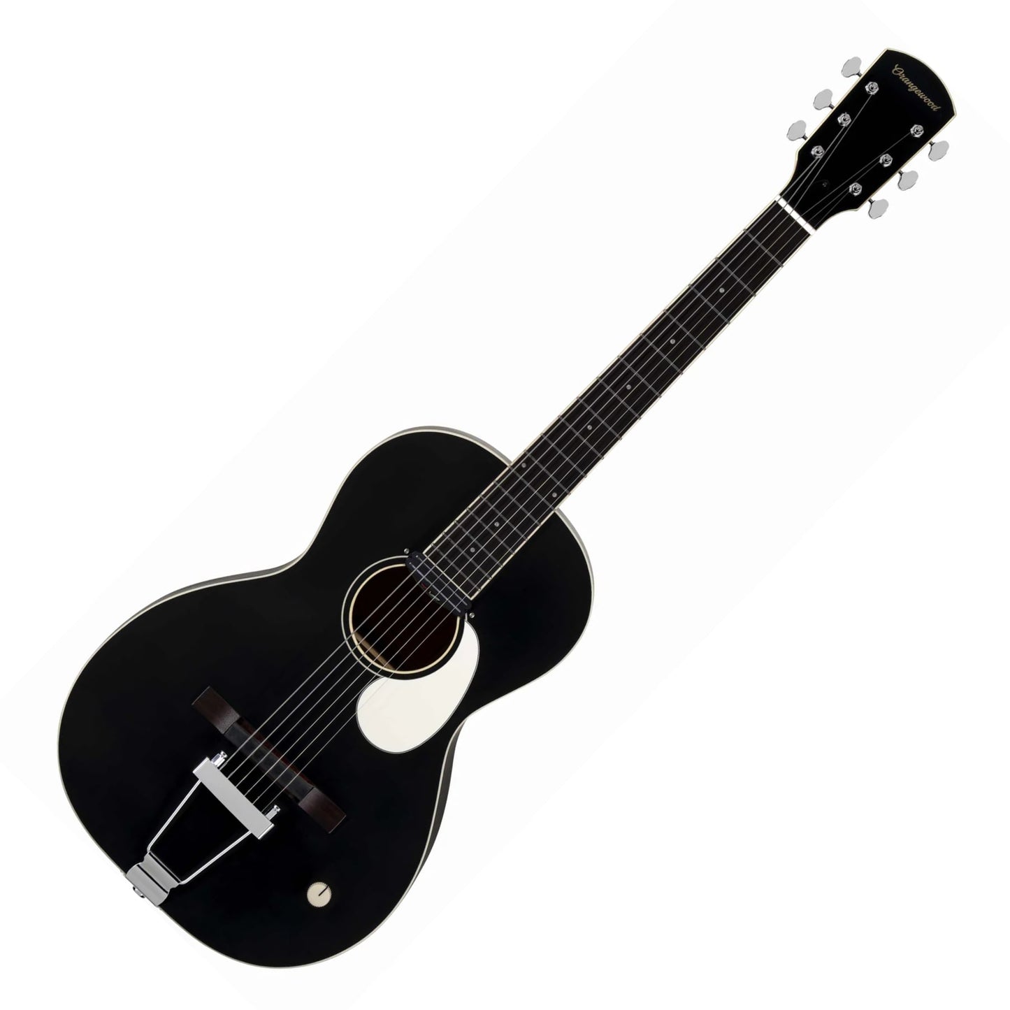 Orangewood Juniper Live Rubber Bridge Parlor Guitar with Rail Pickup, Black