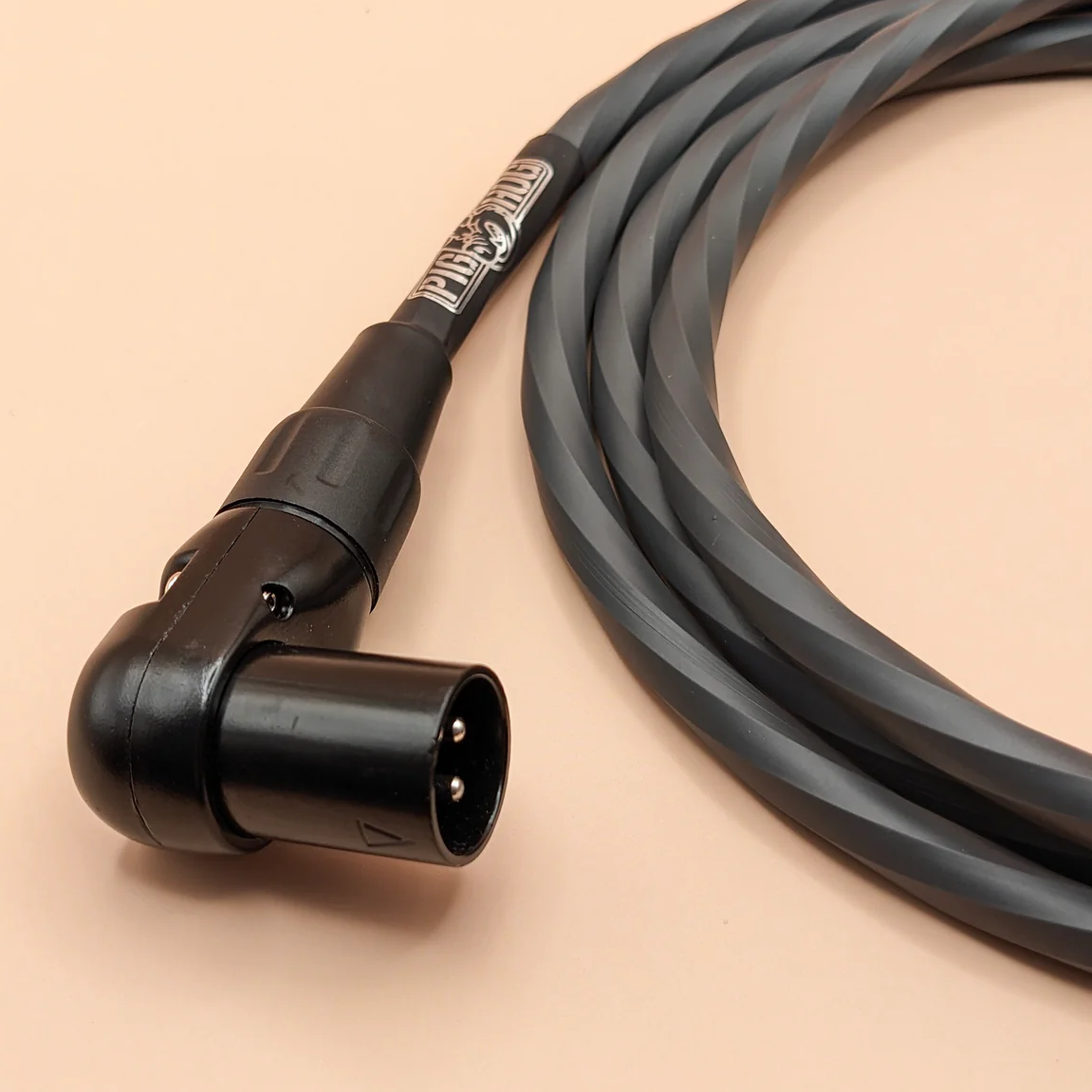 Pig Hog PHMH6GRR Hex Series 6-foot, Straight to Right Angle (M) XLR Cable, Grey, Extruded Spiral PVC Sleeve