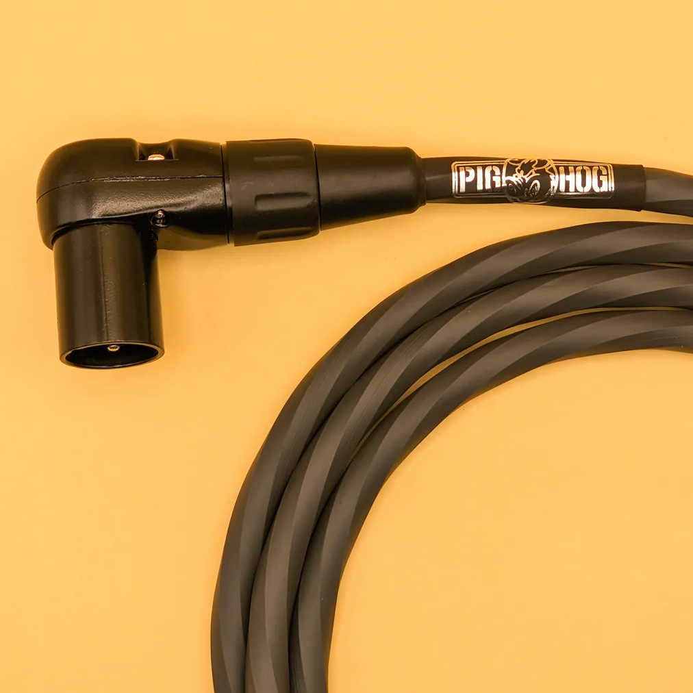 Pig Hog PHMH6GRR Hex Series 6-foot, Straight to Right Angle (M) XLR Cable, Grey, Extruded Spiral PVC Sleeve