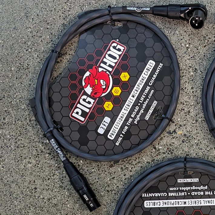 Pig Hog PHMH6GRR Hex Series 6-foot, Straight to Right Angle (M) XLR Cable, Grey, Extruded Spiral PVC Sleeve