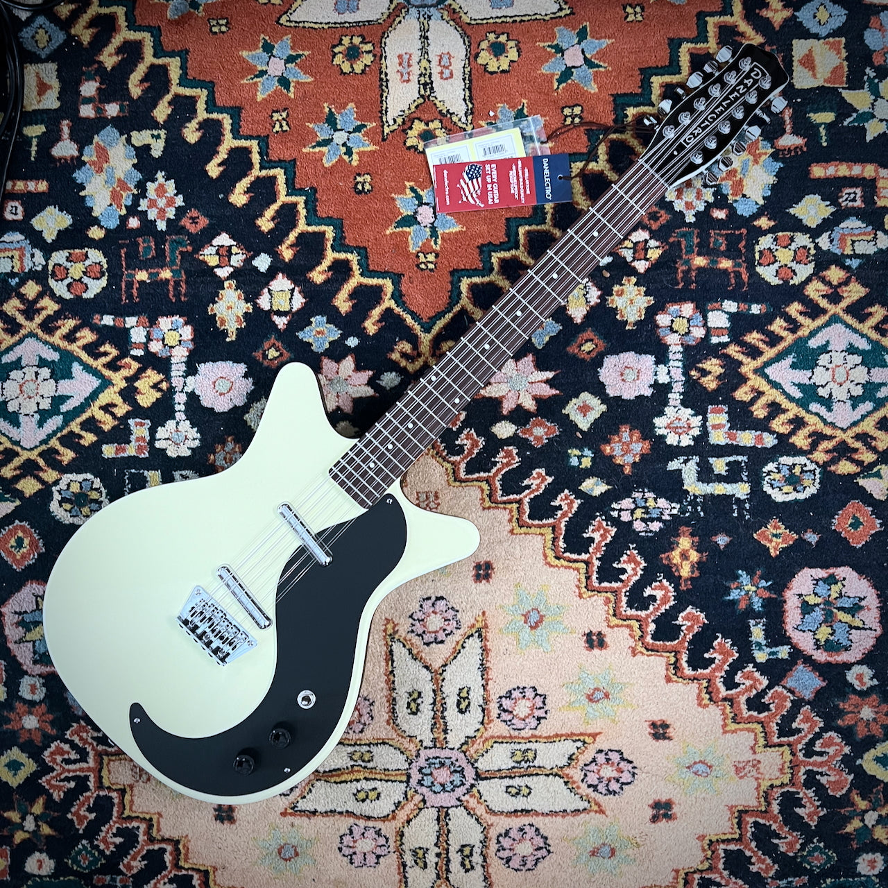 Danelectro 59 Double-Cut 12-String Guitar, Vintage White with Black Pickguard (12SDC-VWH)