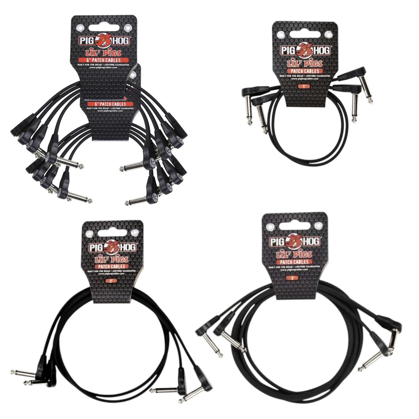 Pig Hog Lil Pigs Low Profile Flat Patch Cables 14-Cable Pedalboard Kit, Black