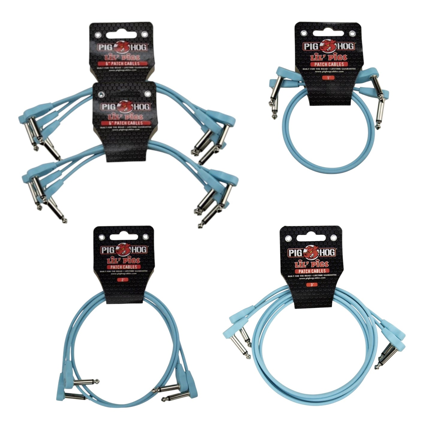 Pig Hog Lil Pigs Low Profile Flat Patch Cables 14-Cable Pedalboard Kit, Daphne Blue