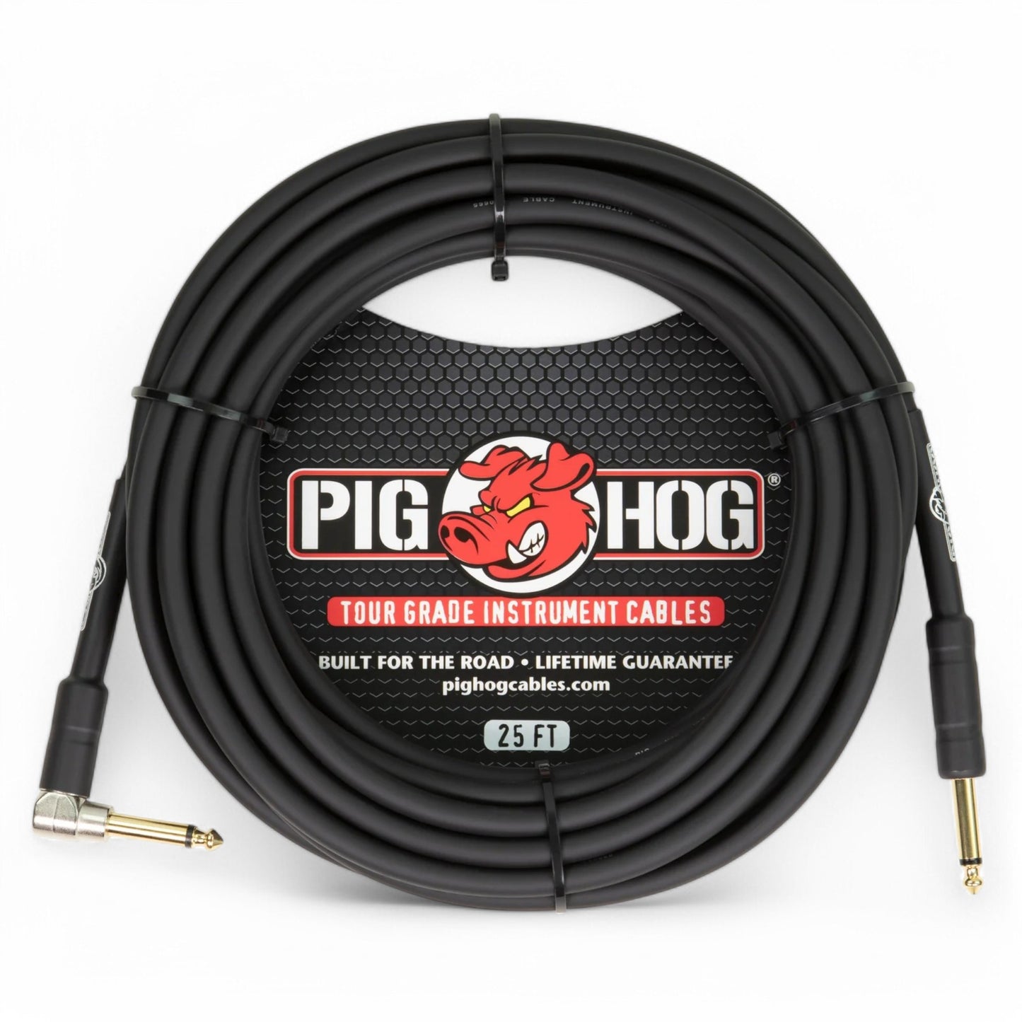 Pig Hog 25-Foot 1/4" TS Straight-Angle Tour Grade 8mm Instrument Cable - 25' (PH25R)