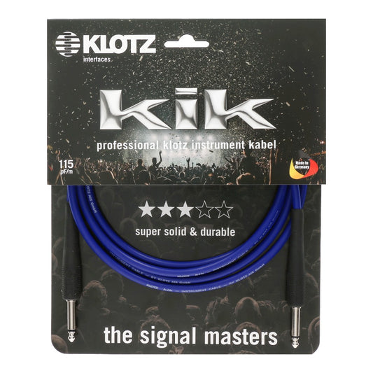 Klotz KIK3.0PPBL KIK Instrument Cable Durable Studio-Ready Sound 3.0m 10FT, Blue, ST-ST