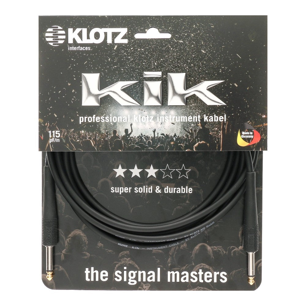 Klotz KIKKG3.0PPSW KIK Instrument Cable Durable Studio-Ready Sound Gold Contacts 3.0m 10FT, Black, ST-ST