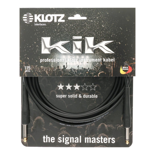 Klotz KIKKG3.0PPSW KIK Instrument Cable Durable Studio-Ready Sound Gold Contacts 3.0m 10FT, Black, ST-ST