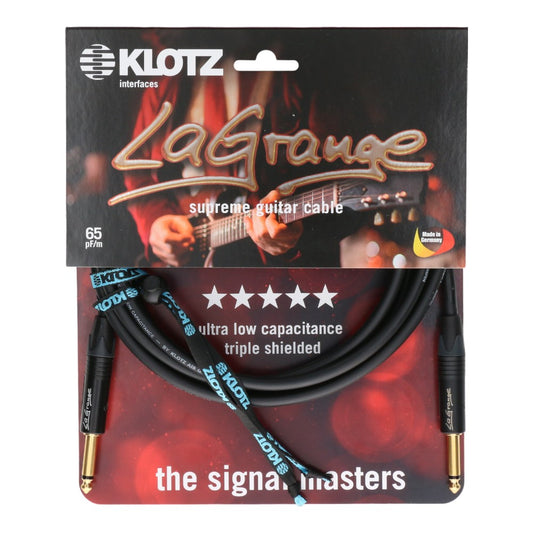 Klotz LA-GPP0300 LA-Grange Supreme Guitar Cable Ultra Low-Capacitance Gold Contacts 3.0m 10FT, Black, ST-ST
