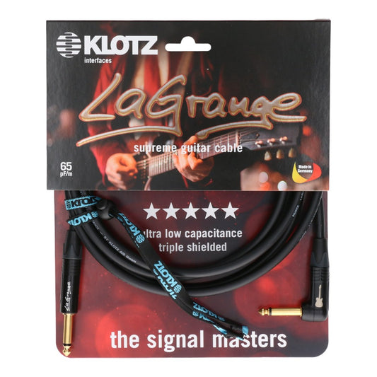 Klotz LA-GPR0300 LA-Grange Supreme Guitar Cable Ultra Low-Capacitance Gold Contacts 3.0m 10FT, Black, ST-RA