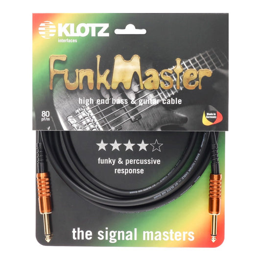Klotz TM-0300 Funkmaster Low-Capacitance Instrument Cable Gold Contacts 3.0m 10FT, Black, ST-ST