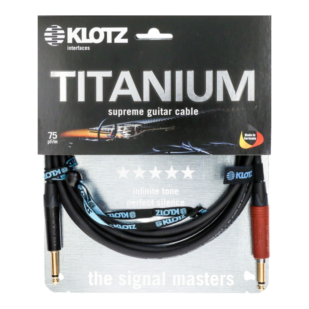 Klotz TI-0450PSP Titanium Supreme Low-Capacitance Instrument Cable Neutrik Silent Plug Gold Contacts 4.5m 15FT, Black, ST-ST