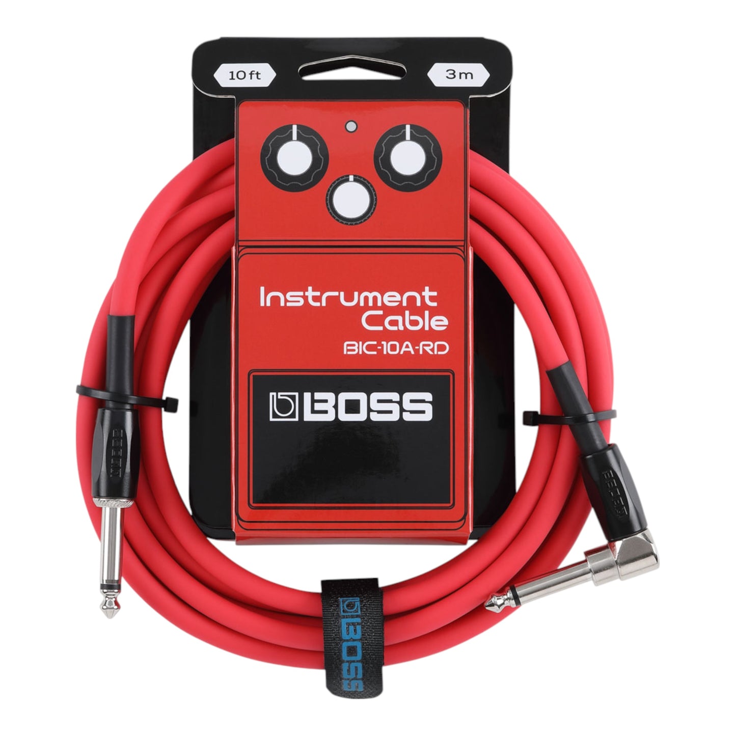 BOSS BIC-10A-RD 10ft 3m Instrument Cable Straight Angled Red