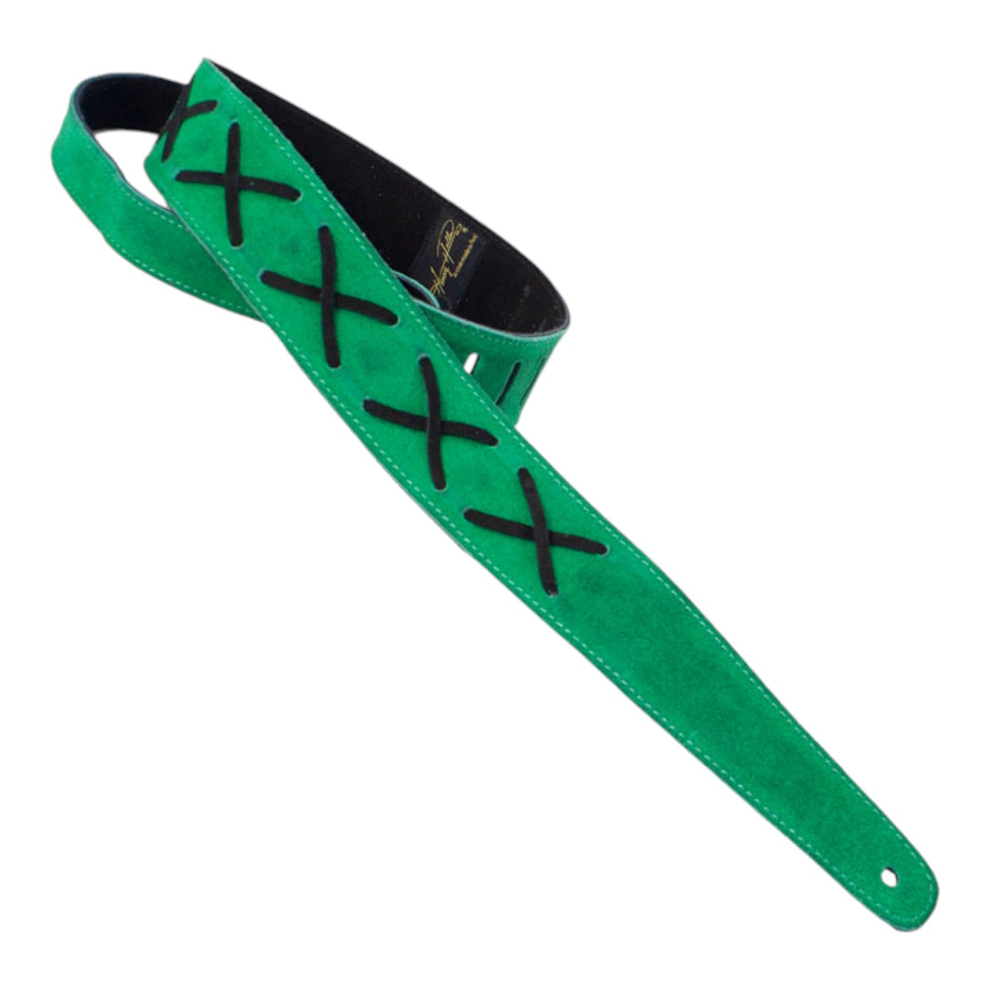 Henry Heller HPX-GRN 2" Wide Guitar Strap, Supple Green Suede with Black Suede Lace Xs, Suede backing