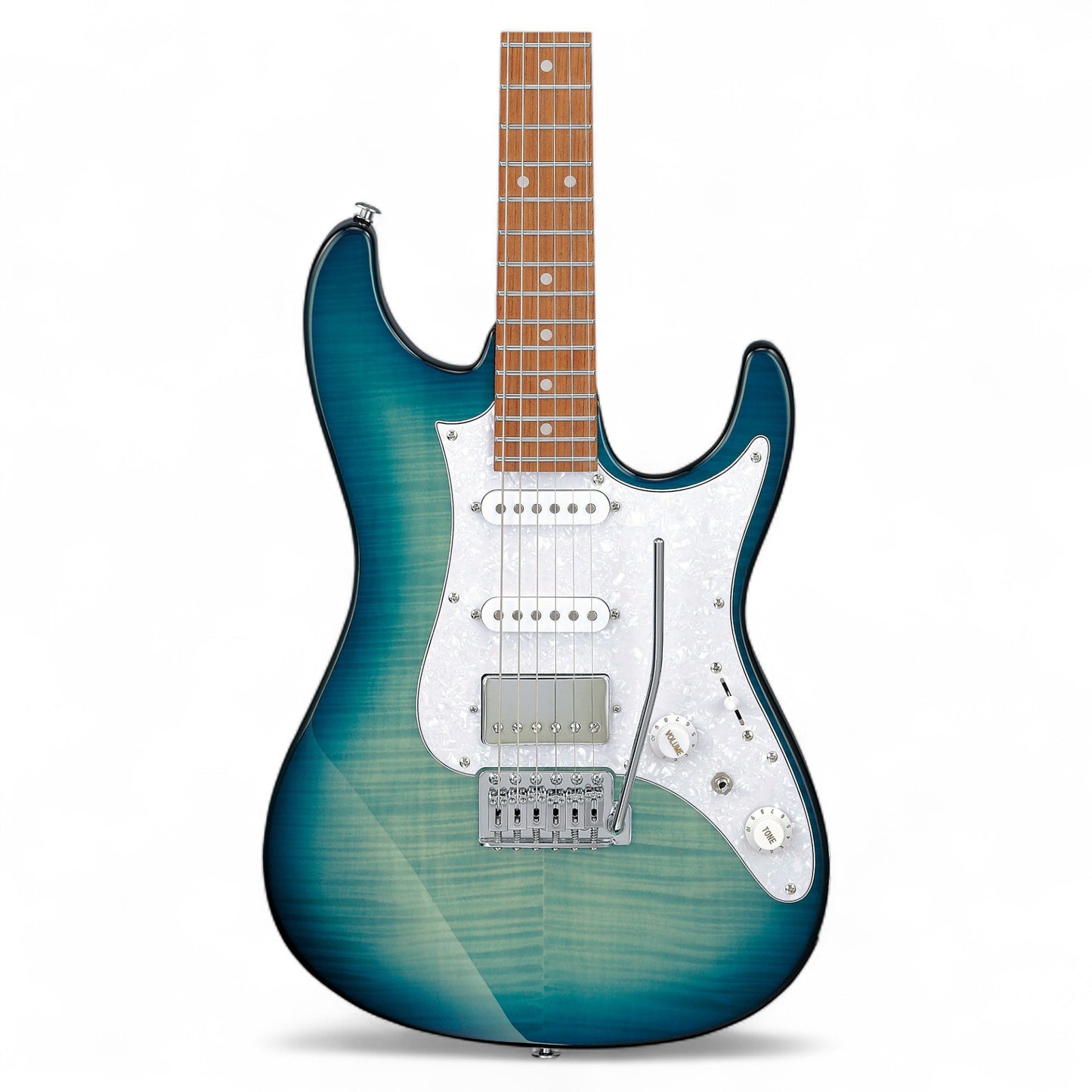 Ibanez AZ22S1F Electric Guitar with Roasted Maple Neck and Jatoba Fretboard, Transparent Turquoise Burst