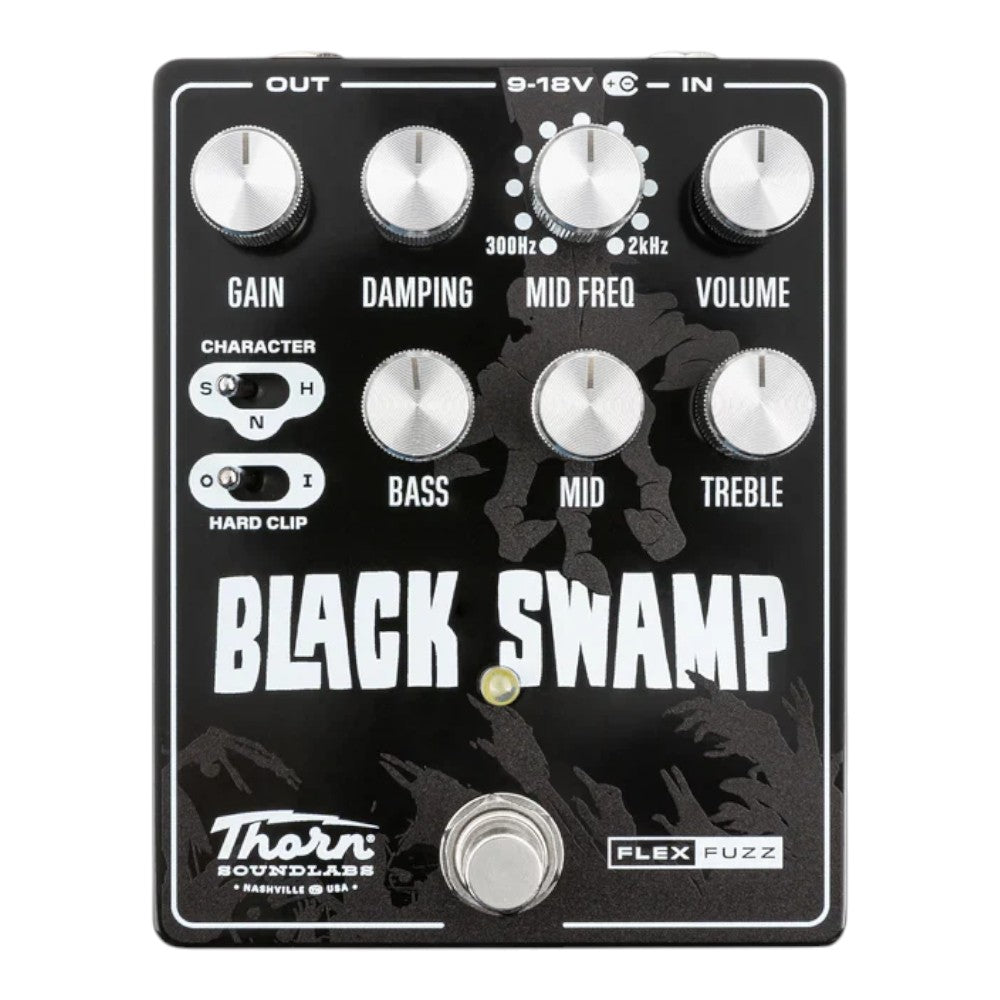 Thorn Soundlabs Black Swamp Flexible Fuzz Guitar Pedal with Character and Clipping Controls, Adjustable Mid-Frequency