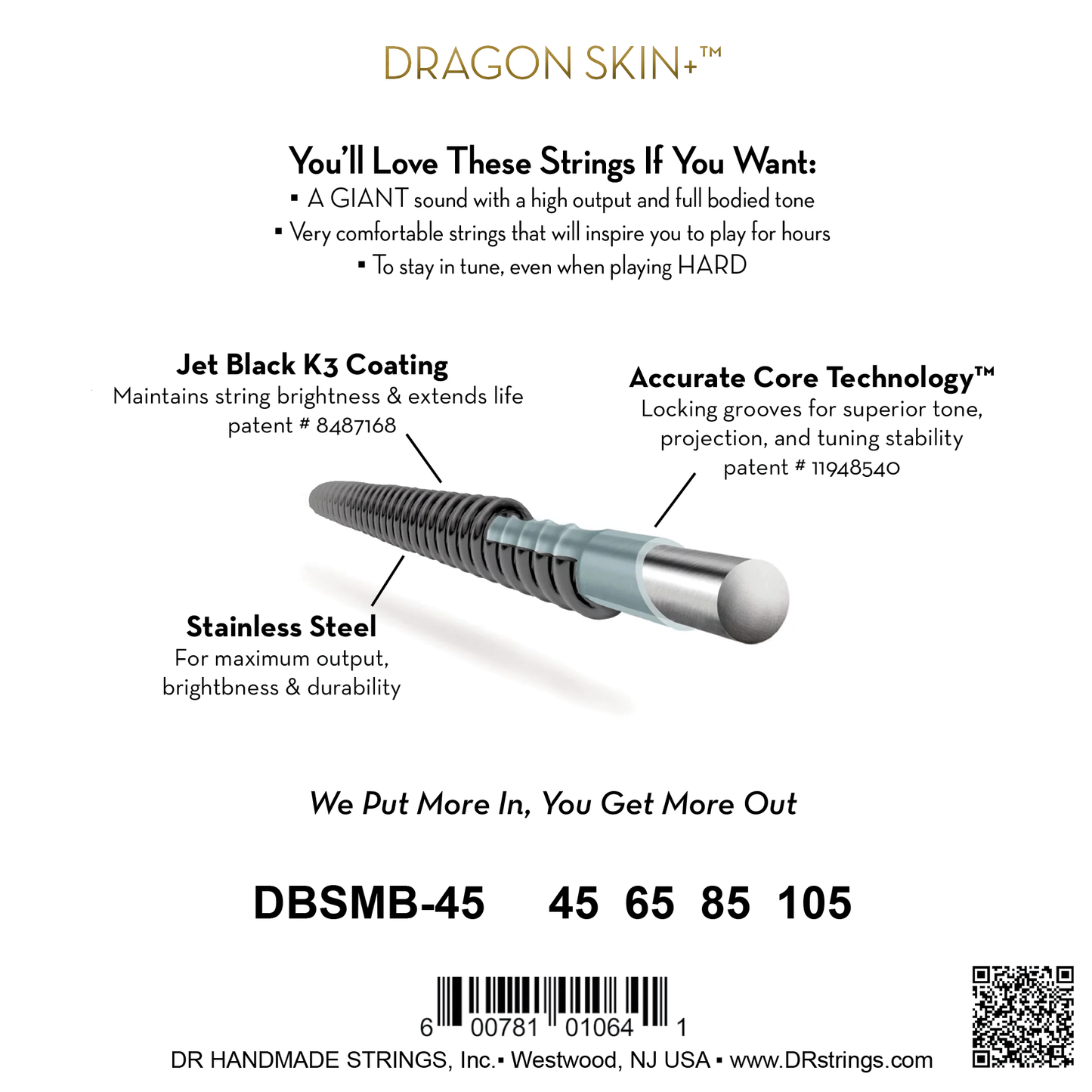 DR Strings DBSMB-45 Black Dragon Coated Stainless Steel Bass Strings Multi-Scale Medium 45-105, Black
