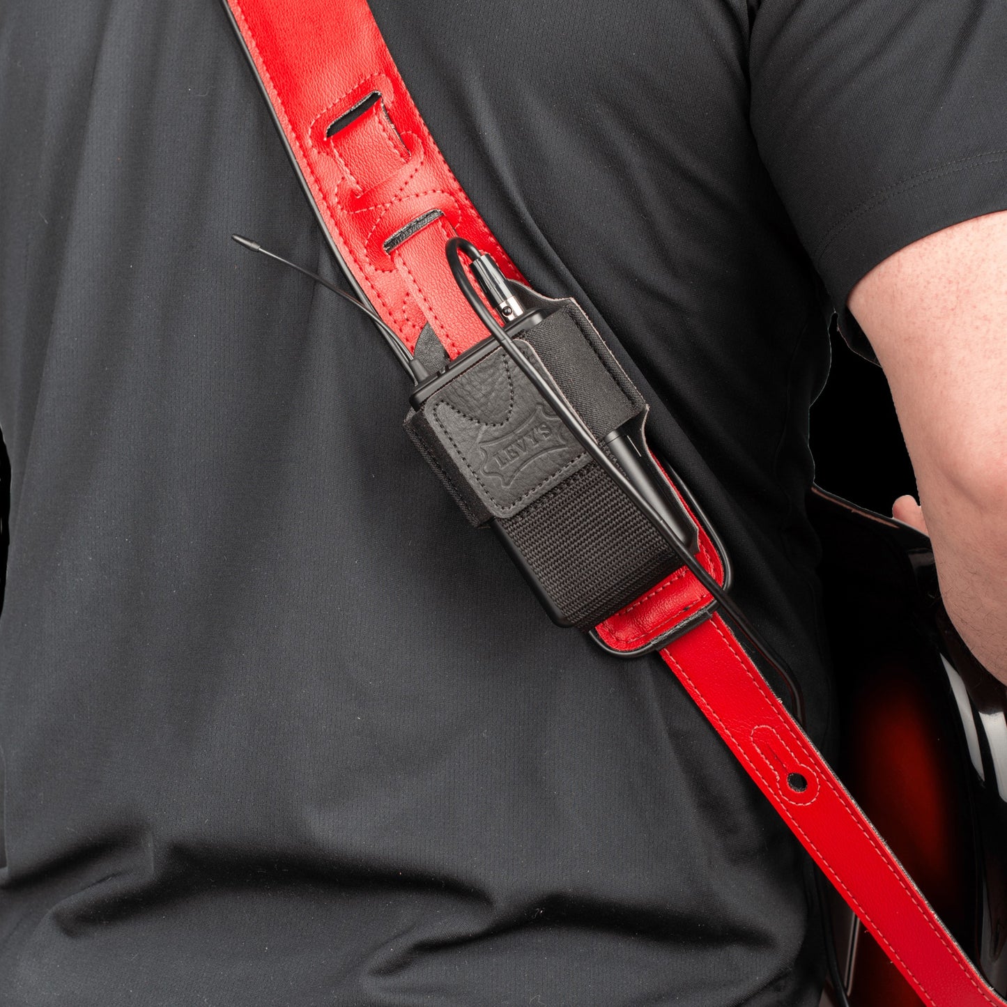 Levy's MM14-BLK Wireless Transmitter Bodypack Holder, Black Leather