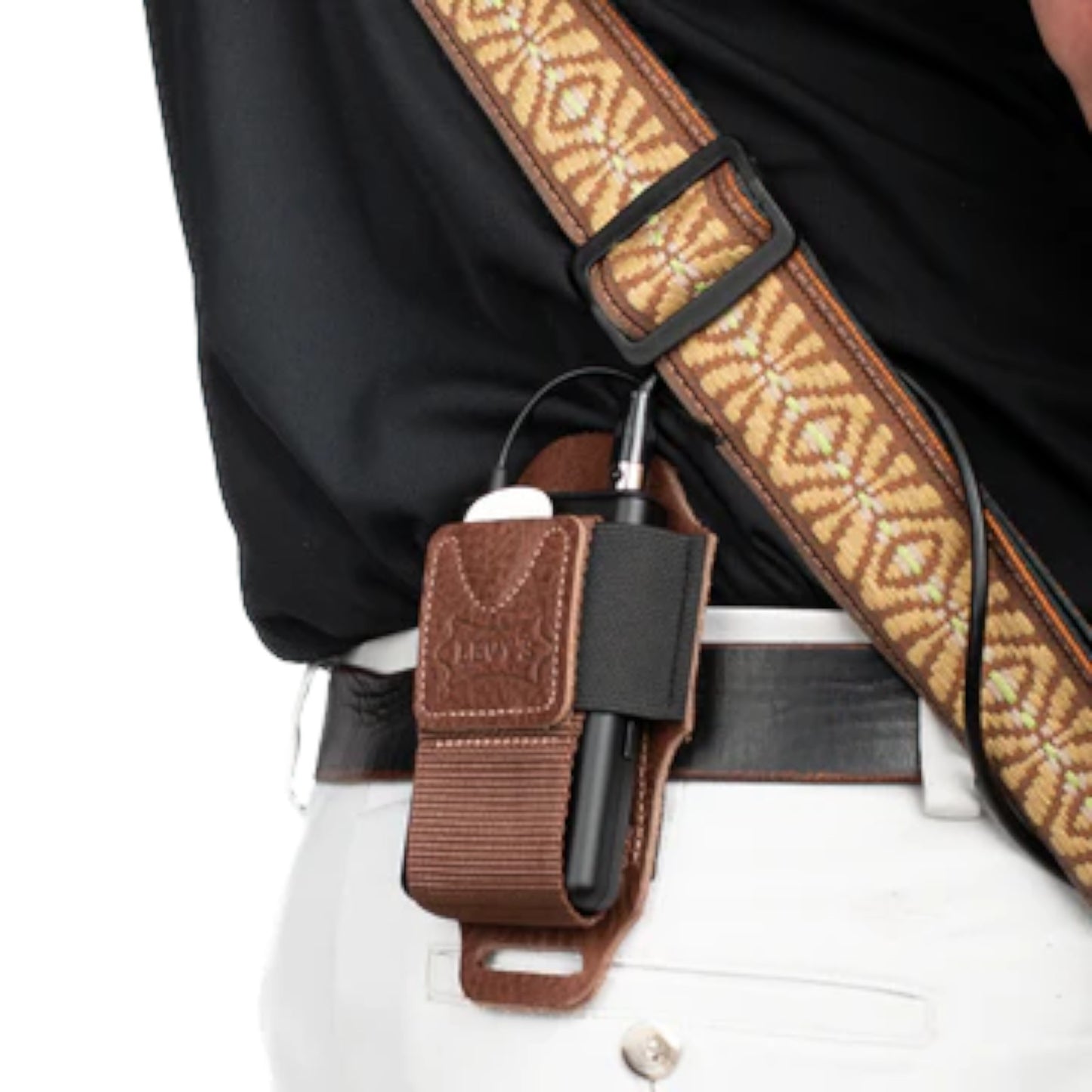 Levy's MM14-BRN Wireless Transmitter Bodypack Holder, Brown Leather