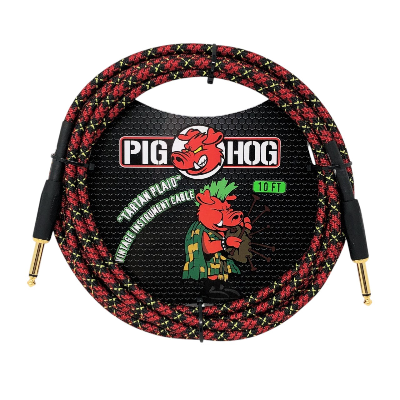 Pig Hog PCH10PL Vintage Woven Instrument Cable 10FT, Tartan Plaid