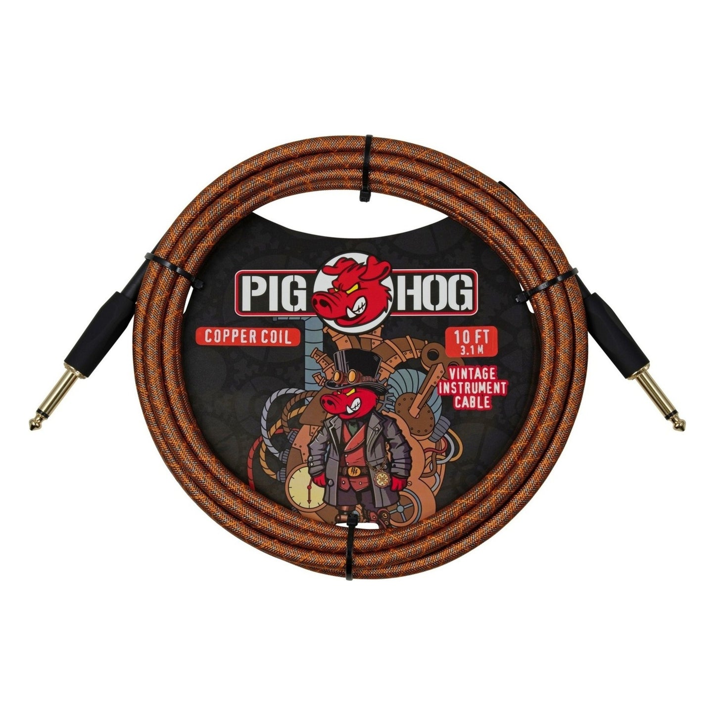 Pig Hog PCH10MCC Vintage Woven Instrument Cable 10FT, Copper Coil, ST-ST