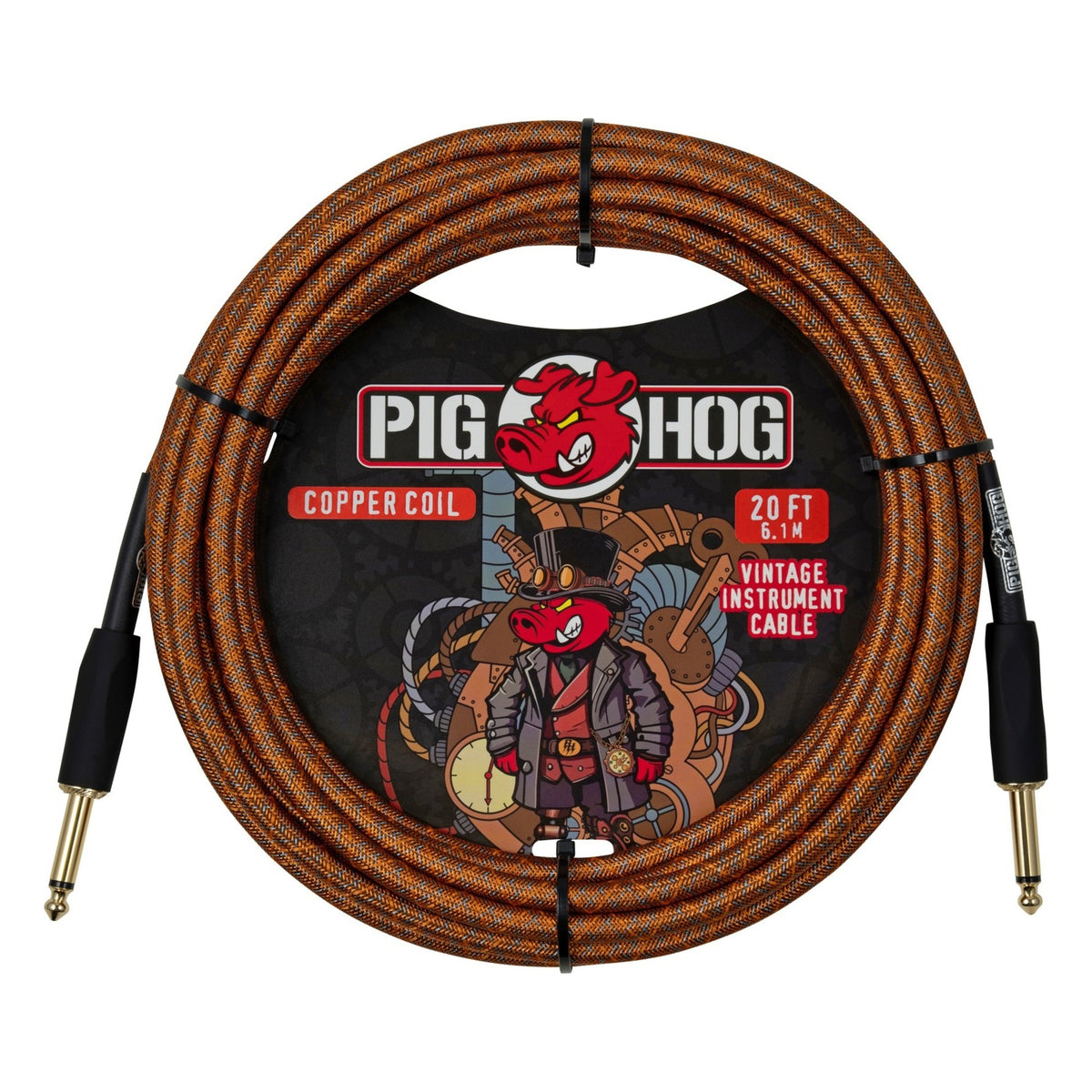 Pig Hog PCH20MCC Vintage Woven Instrument Cable 20FT, Copper Coil, ST-ST