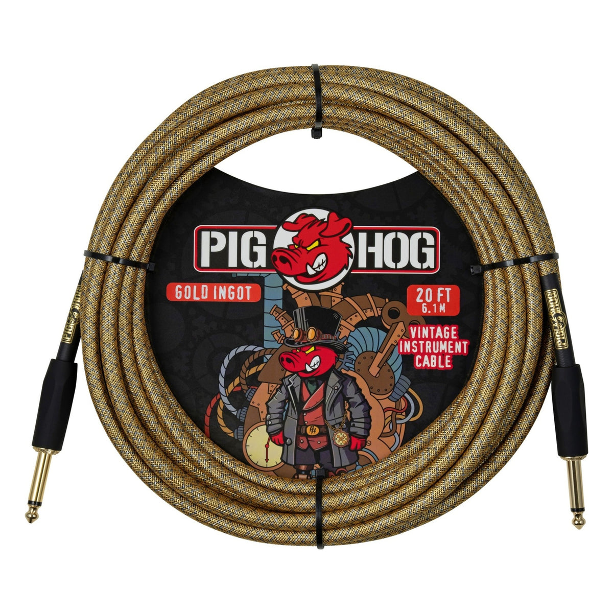Pig Hog PCH20MGI Vintage Woven Instrument Cable 20FT, Gold Ingot, ST-ST