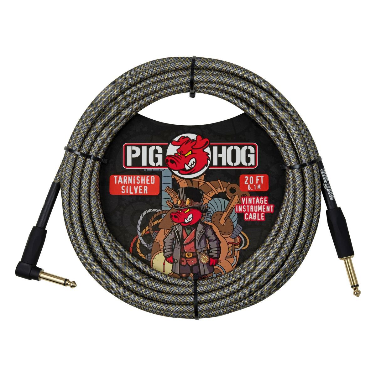 Pig Hog PCH20MTSR Vintage Woven Instrument Cable 20FT, Tarnished Silver, ST-RA