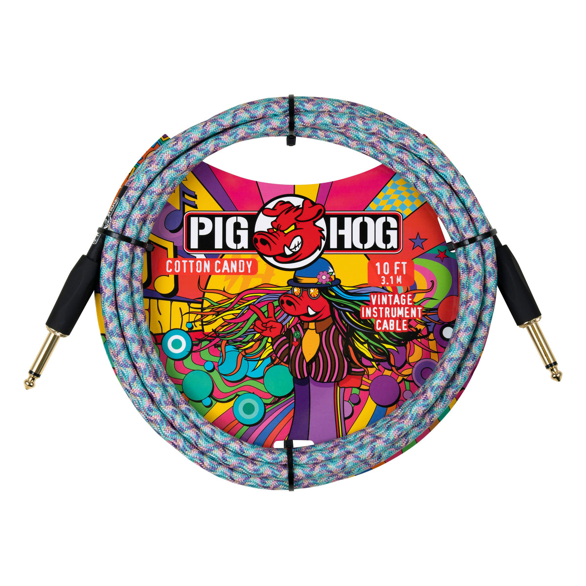 Pig Hog PCH10TCC Vintage Woven Instrument Cable 10FT, Cotton Candy, ST-ST
