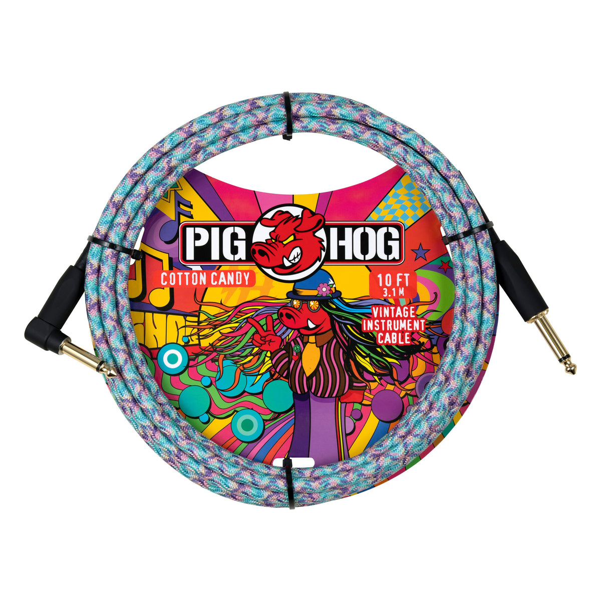Pig Hog PCH10TCCR Vintage Woven Instrument Cable 10FT, Cotton Candy, ST-RA